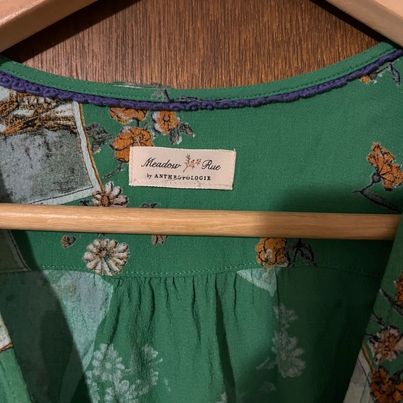 Anthropologie Meadow Rue Green Wrap Blouse - Picture 4 of 6